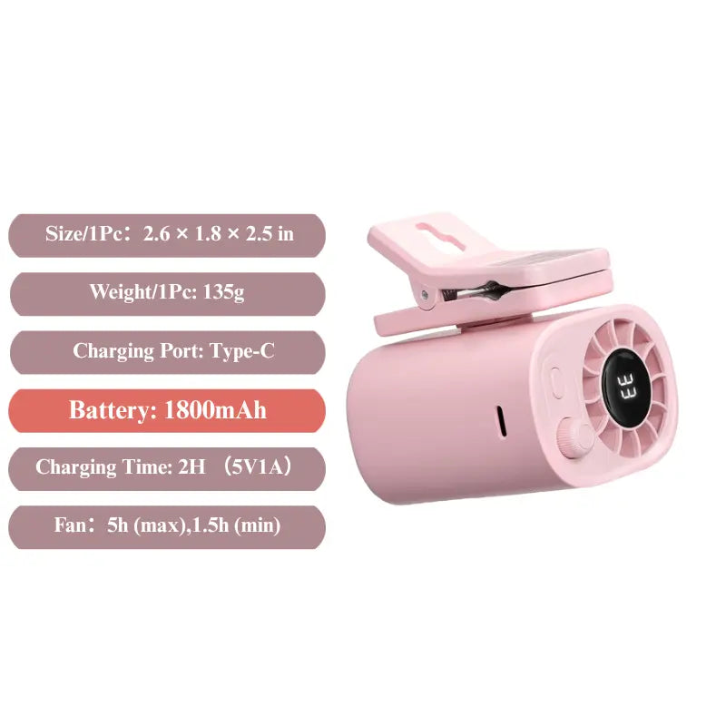 【Summer Wins】Joytutus Car Clip-On Fan, Car Accessories, Portable Fan with LED Display, 360° Rotation, 100-Speed Stepless Adjustment, Usb-Rechargeable Charging Button , Cars Accessories