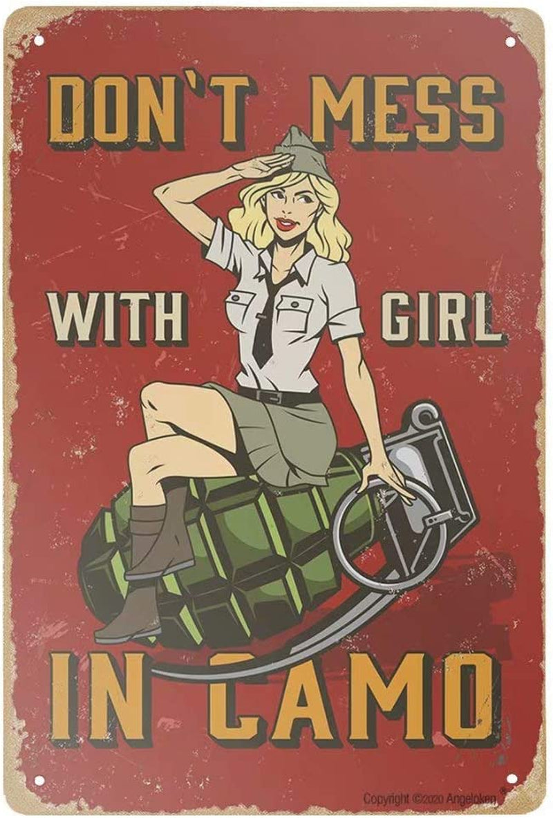 Angeloken Retro Metal Sign Vintage Don'T Mess with Girl Sign for Plaque Poster Cafe Wall Art Sign Gift 8 X 12 INCH