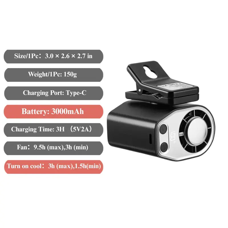 【Summer Wins】Joytutus Car Clip-On Fan, Car Accessories, Portable Fan with LED Display, 360° Rotation, 100-Speed Stepless Adjustment, Usb-Rechargeable Charging Button , Cars Accessories