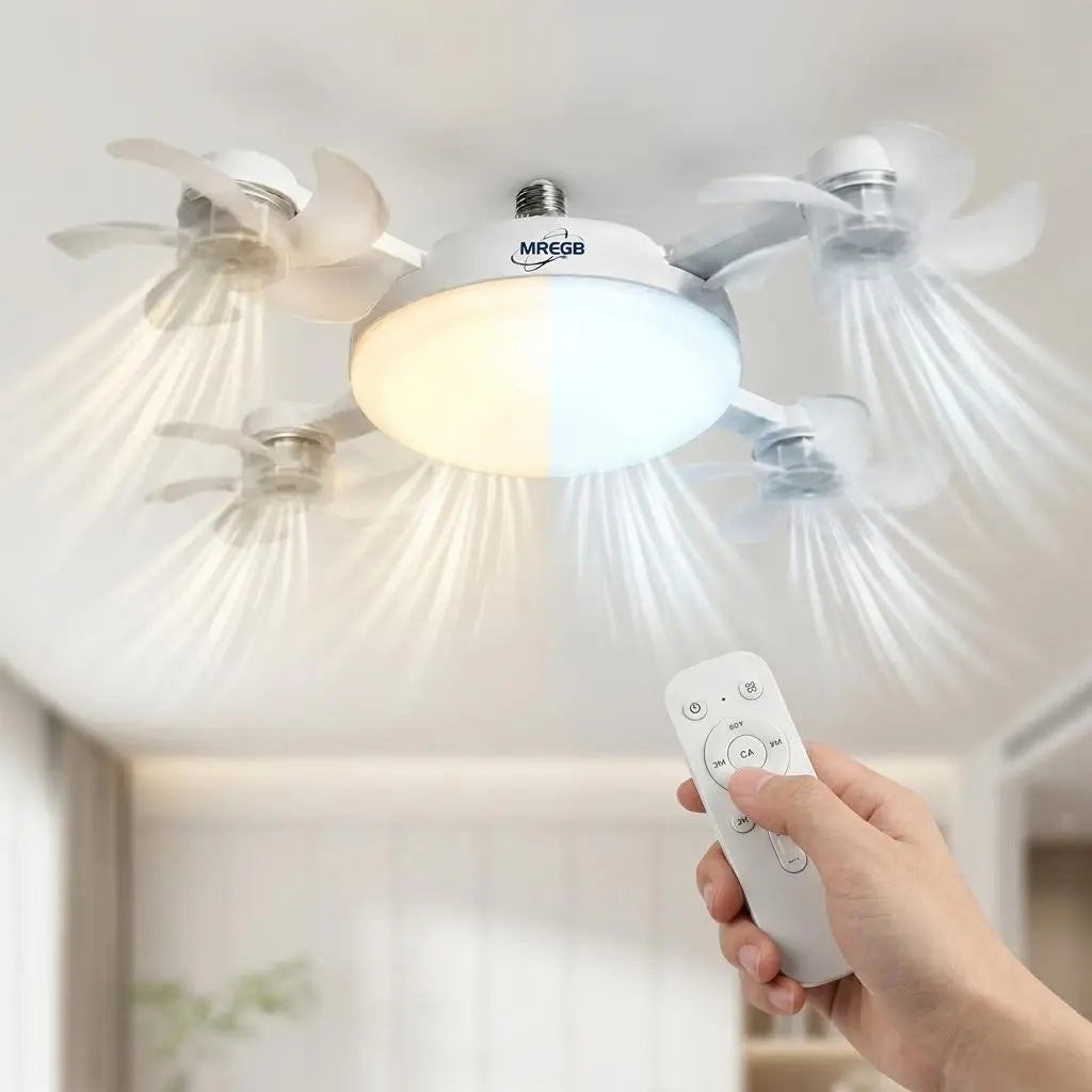 MREGB 2026 New E27 Socket Ceiling Fan Light - 2-In-1 Silent LED Fan with Remote Control, Energy-Saving Cooling & Lighting Combo for Home Bedroom