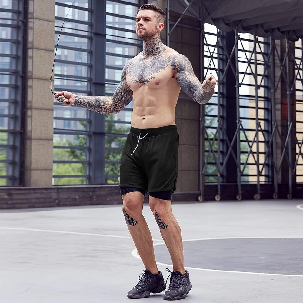 OEBLD Mens Athletic Shorts 2-In-1 Gym Workout Running 7'' Shorts with Towel Loop