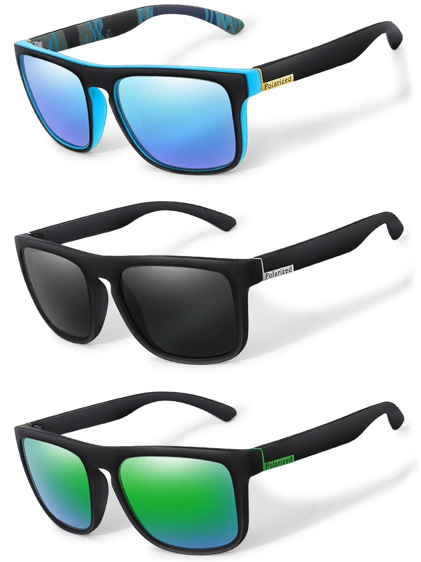 Unisex Simple-Style Solid Color Polarized Sunglasses Set, Trendy Casual Square-Frame Sunglasses for Everyday Use, Fashion Accessories for Outdoor Activities