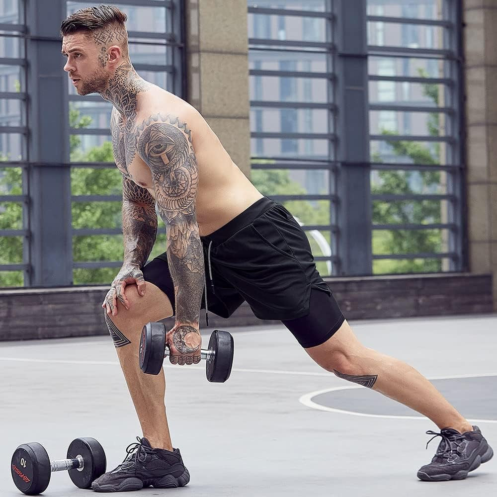 OEBLD Mens Athletic Shorts 2-In-1 Gym Workout Running 7'' Shorts with Towel Loop
