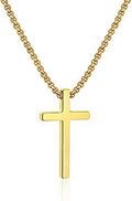 M MOOHAM Cross Necklace for Men Teen Boys, Silver Black Gold Stainless Steel Plain Cross Pendant Necklace Box Chain 16-30 Inch