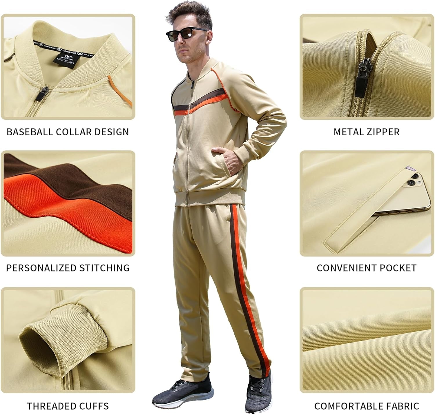 W JIANWANG Men'S Casual Tracksuits Long Sleeve Jogging Suits Sweatsuit Sets Track Jackets and Pants 2 Piece Outfit