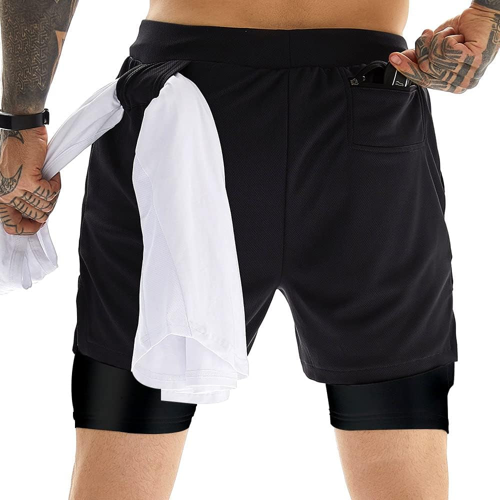 OEBLD Mens Athletic Shorts 2-In-1 Gym Workout Running 7'' Shorts with Towel Loop