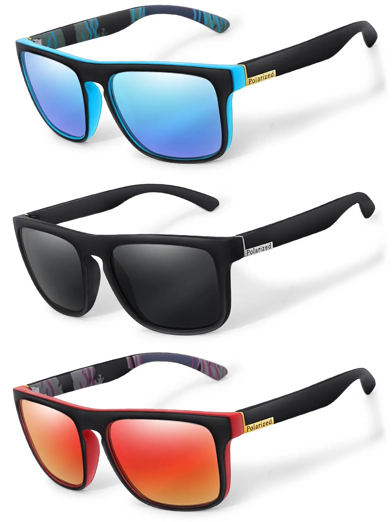 Unisex Simple-Style Solid Color Polarized Sunglasses Set, Trendy Casual Square-Frame Sunglasses for Everyday Use, Fashion Accessories for Outdoor Activities