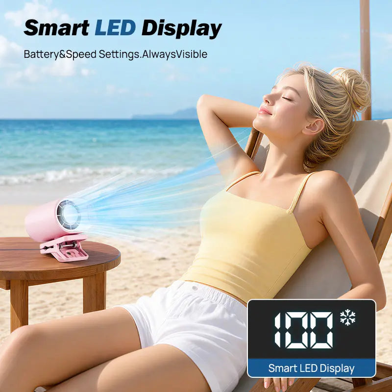 【Summer Wins】Joytutus Car Clip-On Fan, Car Accessories, Portable Fan with LED Display, 360° Rotation, 100-Speed Stepless Adjustment, Usb-Rechargeable Charging Button , Cars Accessories