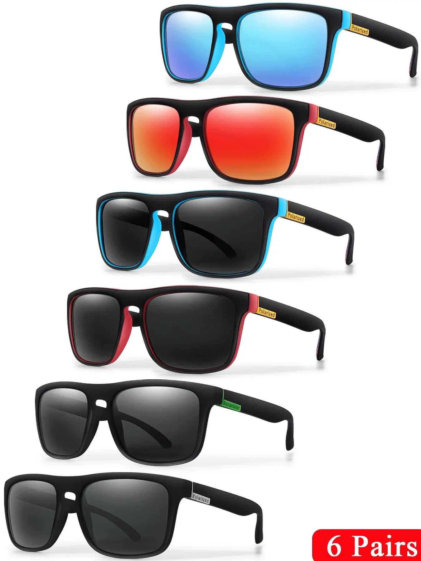 Unisex Simple-Style Solid Color Polarized Sunglasses Set, Trendy Casual Square-Frame Sunglasses for Everyday Use, Fashion Accessories for Outdoor Activities