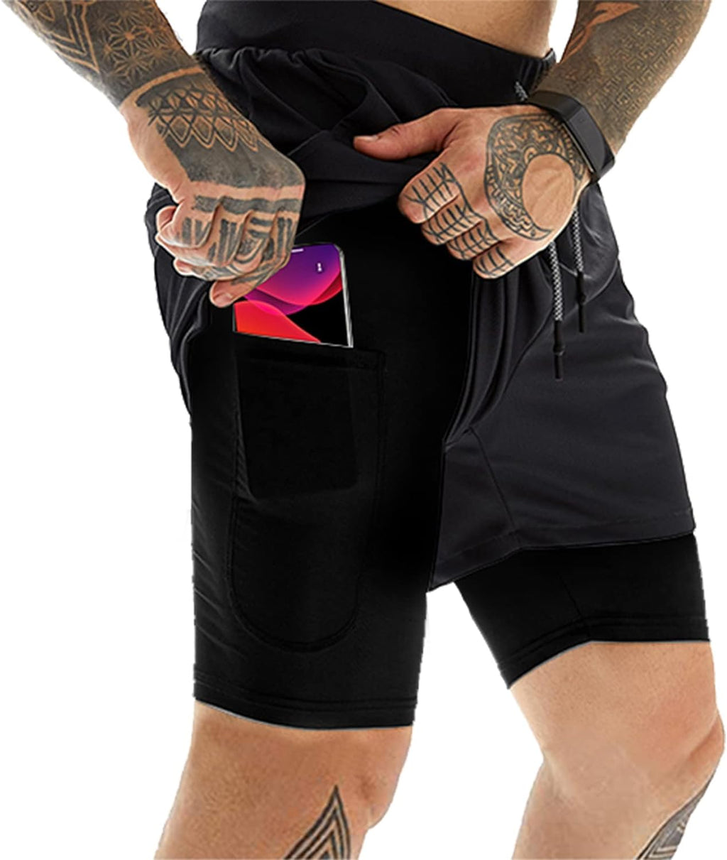 OEBLD Mens Athletic Shorts 2-In-1 Gym Workout Running 7'' Shorts with Towel Loop