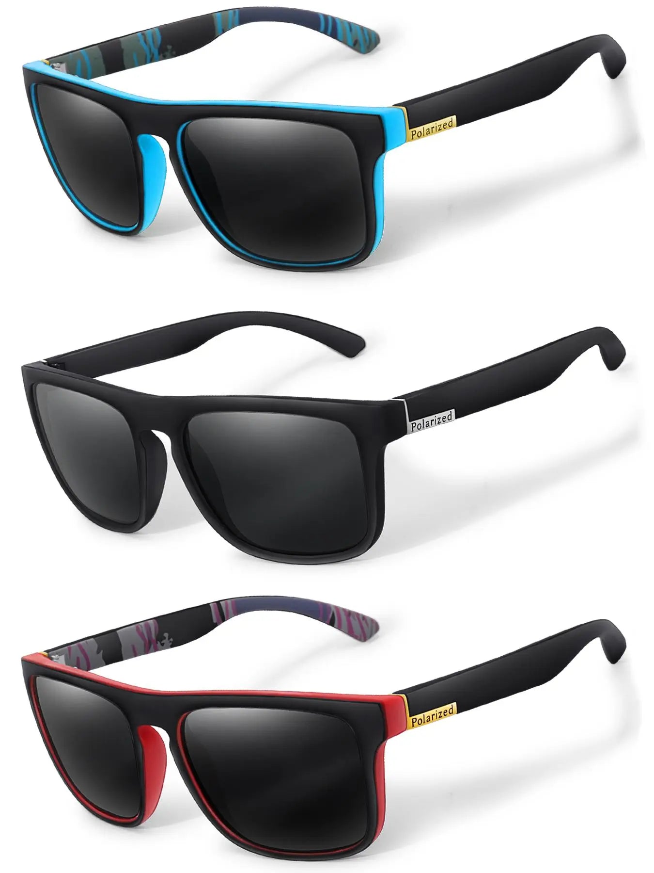 Unisex Simple-Style Solid Color Polarized Sunglasses Set, Trendy Casual Square-Frame Sunglasses for Everyday Use, Fashion Accessories for Outdoor Activities