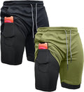 OEBLD Mens Athletic Shorts 2-In-1 Gym Workout Running 7'' Shorts with Towel Loop