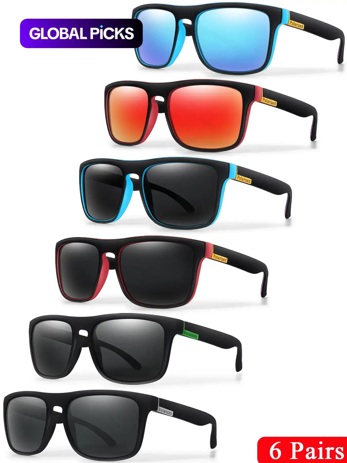 Unisex Simple-Style Solid Color Polarized Sunglasses Set, Trendy Casual Square-Frame Sunglasses for Everyday Use, Fashion Accessories for Outdoor Activities