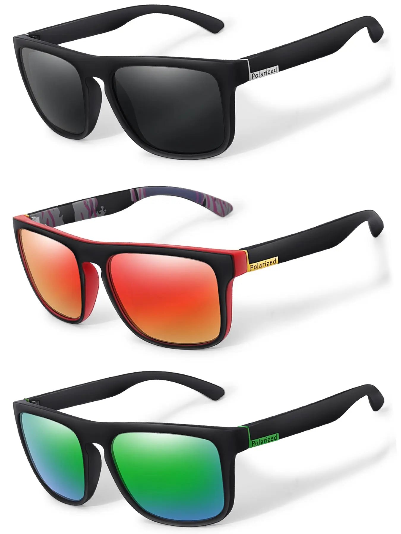 Unisex Simple-Style Solid Color Polarized Sunglasses Set, Trendy Casual Square-Frame Sunglasses for Everyday Use, Fashion Accessories for Outdoor Activities